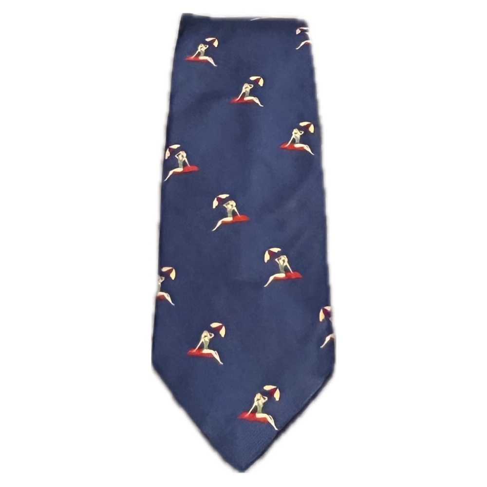 J. Crew Blue Tie with Colorful Umbrella Design